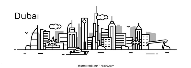 Dubai city. Modern flat line style. Vector illustration