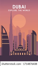 Dubai City Silhouette At Night. Vector Illustration