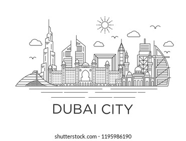 fondo del horizonte de la ciudad de Dubai con concepto icónico usado para el diseño de pancartas y camisetas de fondo, uni arab emiratúa monumentos emblemáticos