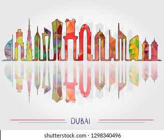 Dubai city Skyline background, triangular design.Vector illustration