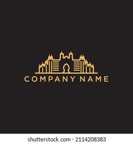 Dubai City skyline detailed outline, Vector illustration on gold colour.