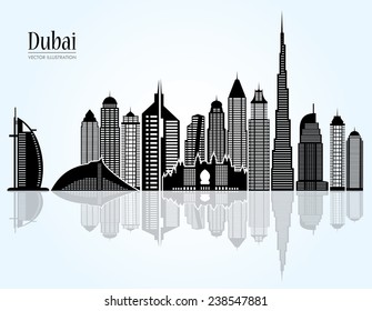 Dubai City skyline detailed silhouette. Vector illustration