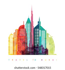 Dubai City skyline detailed silhouette. Travel and tourism background. Vector illustration