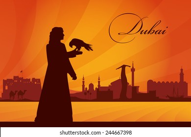 Dubai city skyline silhouette background, vector illustration