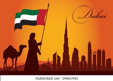 Dubai city skyline silhouette background, vector illustration