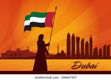 Dubai city skyline silhouette background, vector illustration