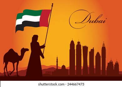 Dubai city skyline silhouette background, vector illustration