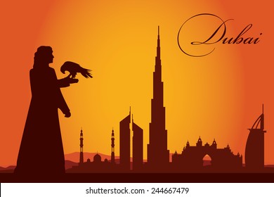 Dubai city skyline silhouette background, vector illustration