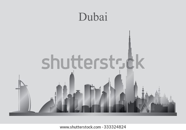 Dubai City Skyline Silhouette Grayscale Vector Stock Vector (Royalty ...