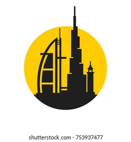 Dubai City Skyline Silhouette Icon on White Background. Vector illustration