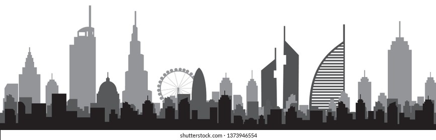 dubai city skyline  silhouette. Vector illustration