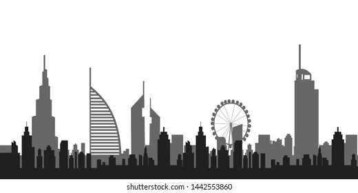 dubai city skyline  silhouette. Vector illustration