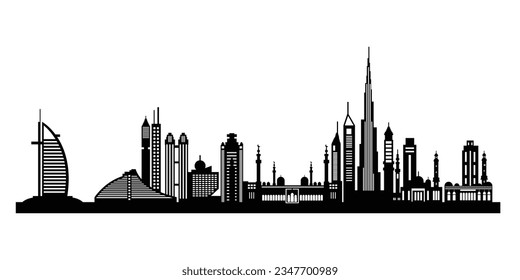 Dubai City skyline silhouette. Vector illustration