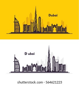 Dubai City Skyline Silhouette. Vector Illustration