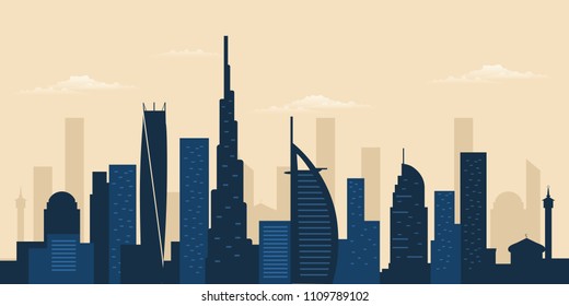 Dubai city skyline. Dubai skyscraper building silhouette