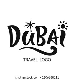 Dubai City vector lettering logotype. Tourist logo, modern calligraphy isolated. Arabic style word emblem for postcard, poster, postcard, website, t shirt design, advertising. 