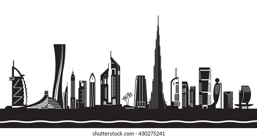 Paisaje urbano de Dubai día a día - ilustración vectorial