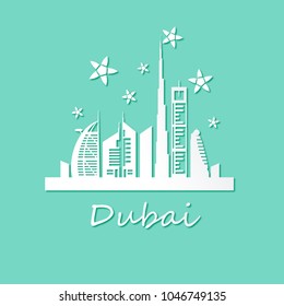 Dubai cityscape with skyscrapers and landmarks paper art style vector illustration
