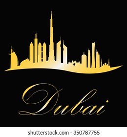 Dubai cityscape sulhouette in gold vector design