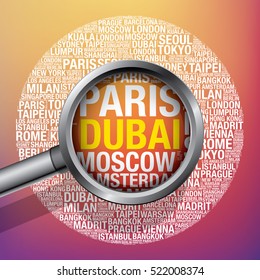 Dubai in conceptual travel word cloud, vector illustration concept