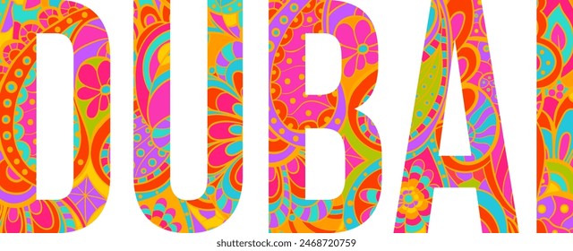 Dubai creative city and emirate text name design.Decorative vector element