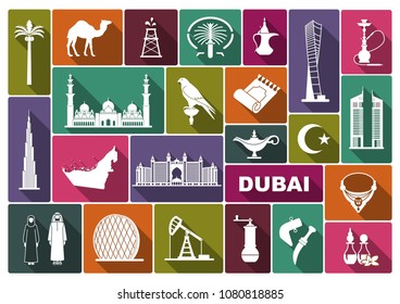 Dubai culture travel icons set. Vector illustration