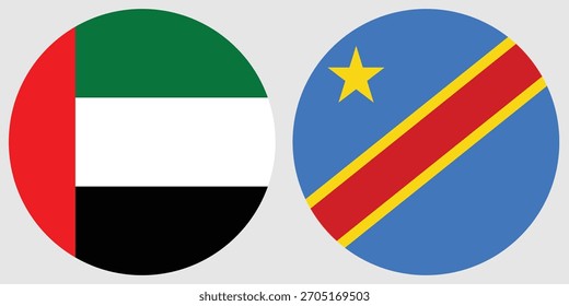 Dubai y la República Democrática del Congo Vector de bandera circular e ilustración con fondo de color gris 