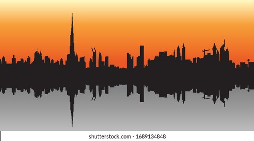 Dubai Downtown Buildings with Sunset View