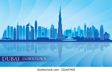 Dubai Downtown City skyline silhouette background, vector illustration 