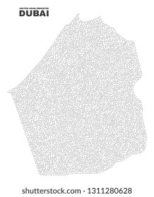 Dubai Emirate map designed with tiny points. Vector abstraction in black color is isolated on a white background. Scattered tiny points are organized into Dubai Emirate map.