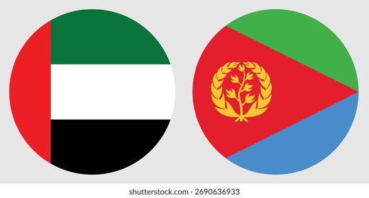 Dubai and Eritrea circular flag vector with gray background 