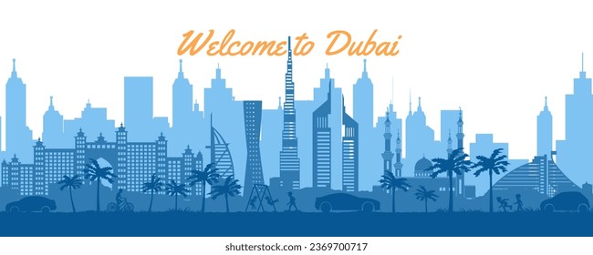 Dubai famous landmarks by silhouette style,vector illustration