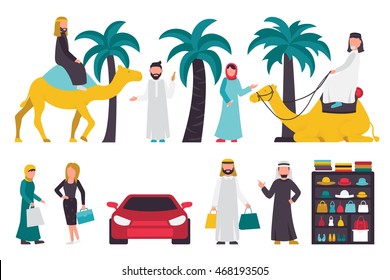 Dubai flat set. Isolated On White Background, People Vector Illustration