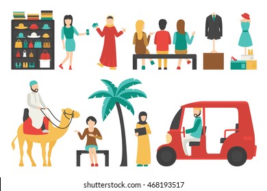 Dubai flat set. Isolated On White Background, People Vector Illustration