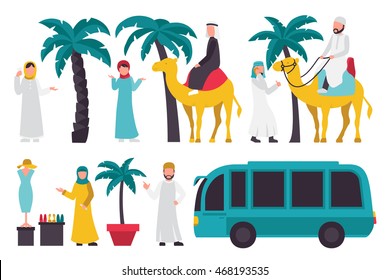 Dubai flat set. Isolated On White Background, People Vector Illustration