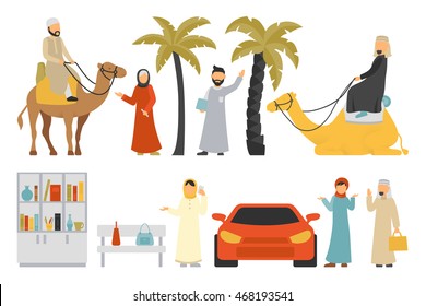 Dubai flat set. Isolated On White Background, People Vector Illustration