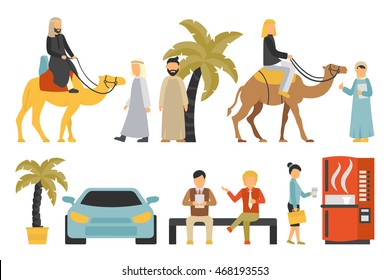 Dubai flat set. Isolated On White Background, People Vector Illustration