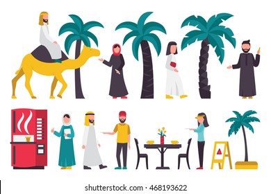 Dubai flat set. Isolated On White Background, People Vector Illustration