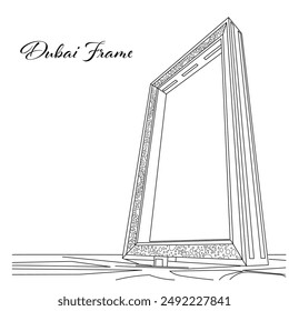 Dubai Frame line art, Dubai UAE. illustration of building skyscraper skyline in Dubai