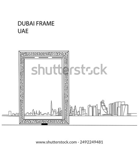 Dubai Frame line art, Dubai UAE. illustration of building skyscraper skyline in Dubai