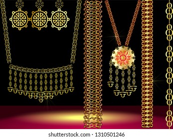 Dubai Gold Souk.South Indian Bridal Jewellery.Vector For Design Flyer,invitation, Card, Poster.