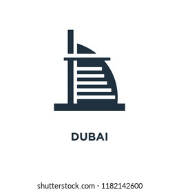 Dubai icon. Black filled vector illustration. Dubai symbol on white background. Can be used in web and mobile.