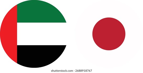 Dubai and Japan circular flag vector with transparent background 