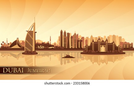 Dubai Jumeirah skyline silhouette background, vector illustration 