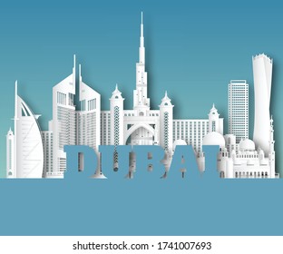 Dubai Landmark Global Travel And Journey paper background. Vector Design Template.used for your advertisement, book, banner, template, travel business or presentation.