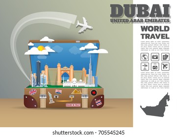 Dubai Landmark Global Travel And Journey Infographic luggage.3D Design Vector Template.vector/illustration. can be used for your business, advertisement or artwork.