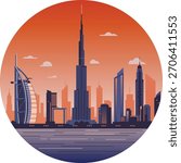 Dubai Landmark Skyline in Simple Vector Style