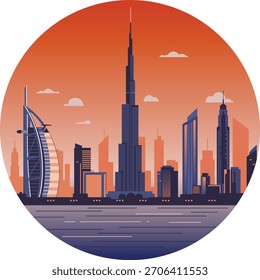 Dubai Landmark Skyline im einfachen Vektorstil