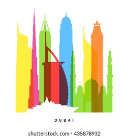 Dubai landmarks bright collage vector illustration