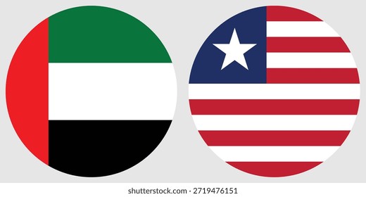 Dubai e Libéria vetor de bandeira circular com o fundo de cor cinza 